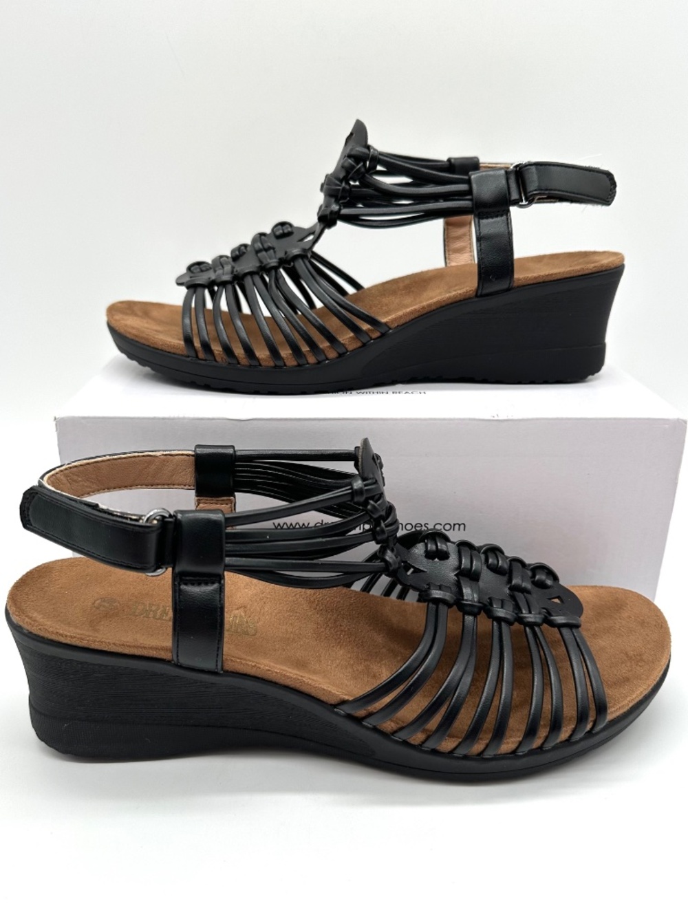 Dream Pairs Strappy Low Heel Open Toe Slip-On Wedge Sandals Black Size 7.5